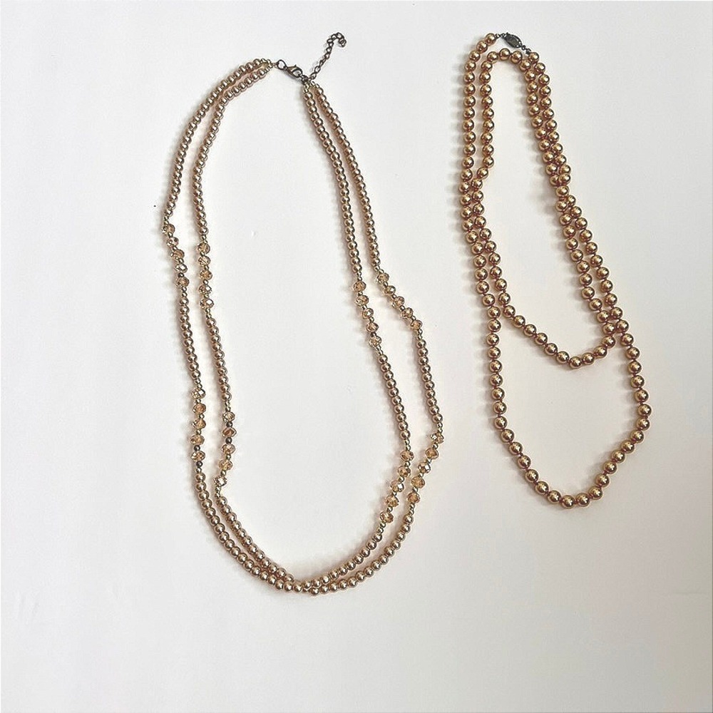 Lot of 2 Beaded Necklace Set Gold Tone Long Strand Layering Women's Jewelry